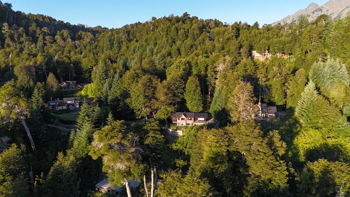 Las tres cabañas entre el bosque en verano